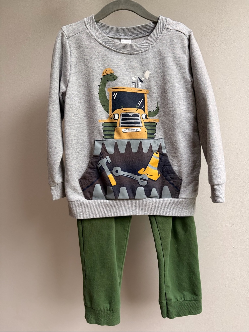 Carter's Gray Sweatshirt with Yellow Construction Dino Graphic
